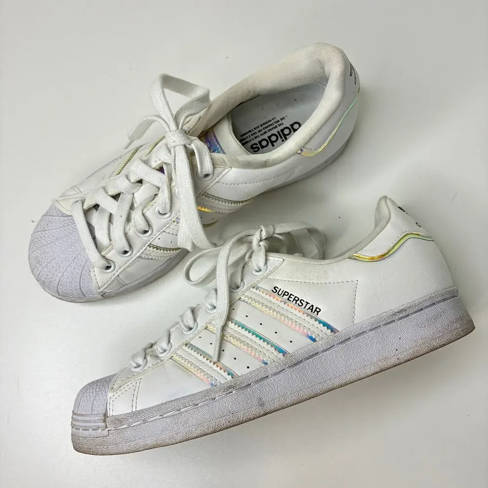 Adidas Superstar Iridescent White Ortholite Lace Up Sneakers Girls Size 5